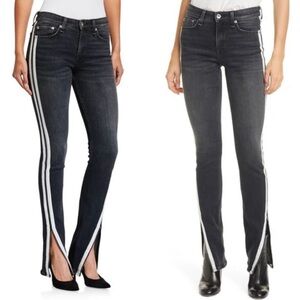 Rag & Bone Size 31 Black White Striped Jeans Cate Mid Rise Slit Flare